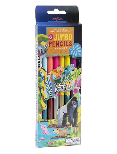 Eeboo 6 Jumbo Pencils - Rainforest - Neon/Metallic - Multi/patterned - ONE SIZE