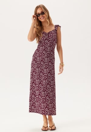 BUBBLEROOM Frill Maxi Dress Burgundy S
