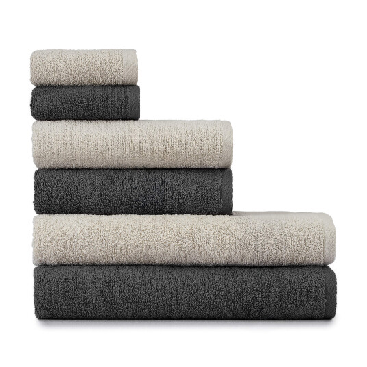 Heihus Fluffy Mix Håndklepakke Varm Beige / Mørk grå 6-pakning 2XL+2L+2M