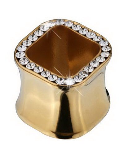 Firkantet Tunnel Piercing med Stener Gull 12 mm
