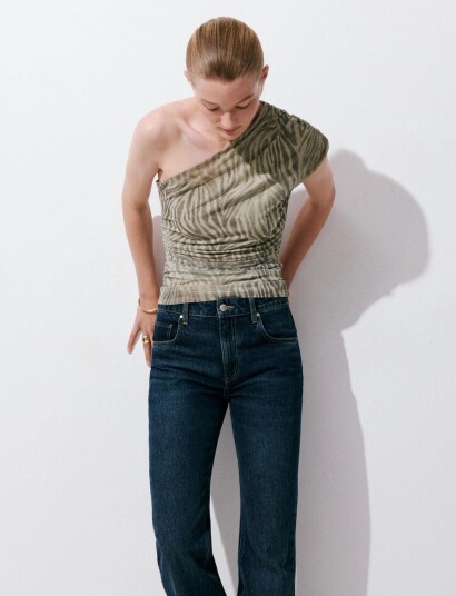 Mango Asymmetrical Animal Print Top Grey XL