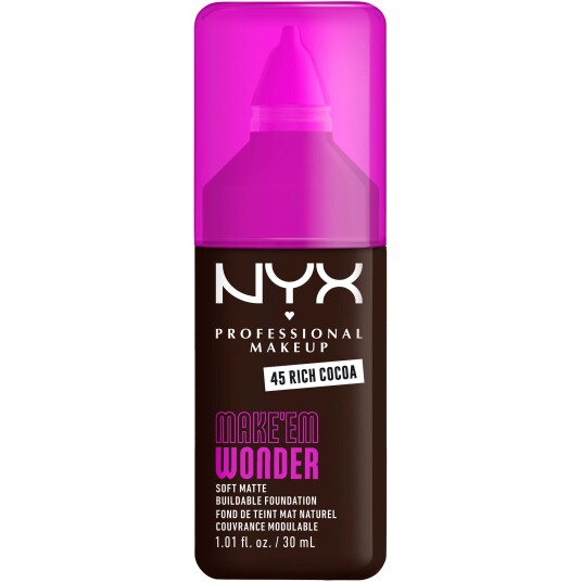 NYX Make Em Wonder Foundation 45 Rich Cocoa - Matt og Påbyggbar 30 ML