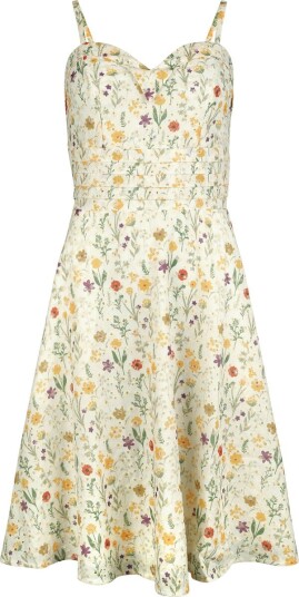 Voodoo Vixen Middellang kjole Summer Flowers Emb Flare Dress XS til XXL Damer flerfarget