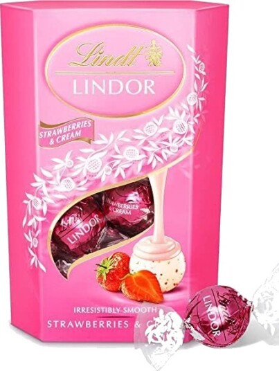 Lindt Lindor Strawberries & Cream Truffles Hvite Sjokolade Trøfler med Jordbær og Kremfyll 200 gram