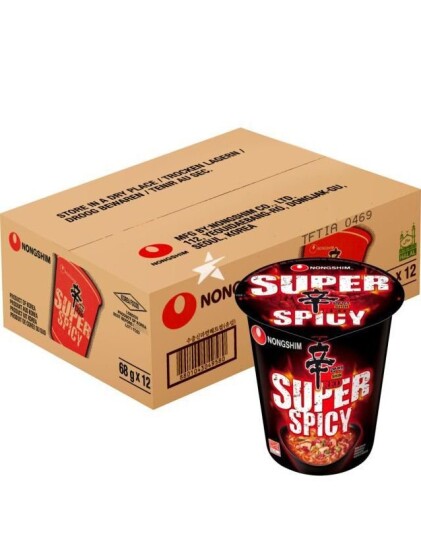 12 stk Nongshim Shin Ramyun Red Super Spicy Noodle Cup Hel Eske 816 gram Korea Import
