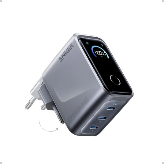 Anker Prime 160W USB-C Lader med 3 Porter og Smart Skjerm Anker Prime 160W USB-C Lader med 3 Porter og Smart Skjerm
