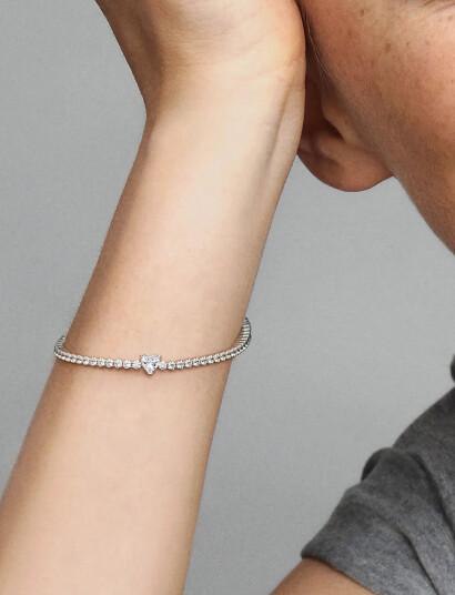 Pandora Heart Sterling Silver Tennis Bracelet With Clear Cubic Zirconia - Silver - 16 CM Pandora Heart Sterling Silver Tennis Bracelet With Clear Cubic Zirconia - Silver - 16 CM