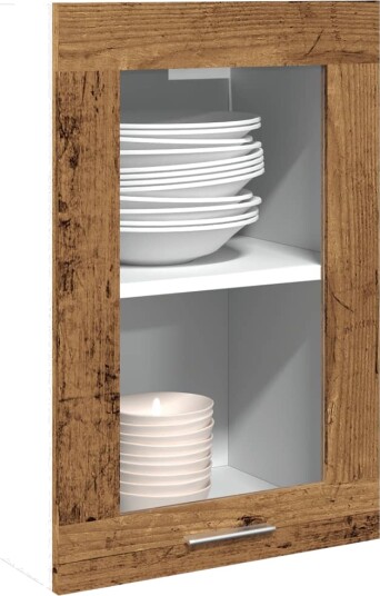 Hengende skap glass gammelt tre 40x31x60 cm konstruert tre 8721158436238