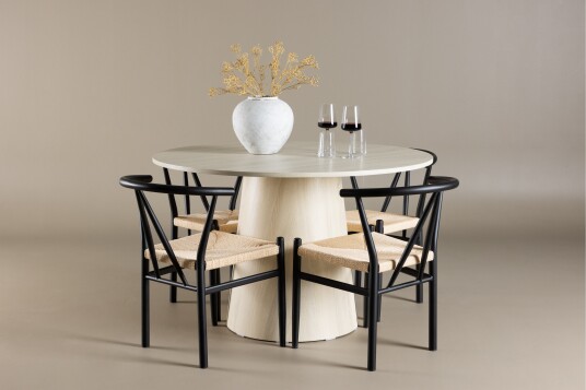 Venture Home Lanzo Spisegruppe 120 cm Rund med 4 Alfons stoler Whitewash/Sort