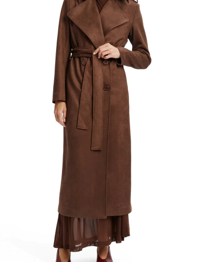 Bardot Kira Vegan Suede Trench Coat - Brown - 34