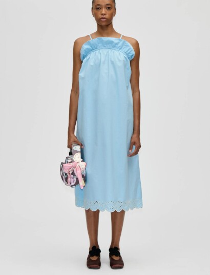 STINE GOYA Light Cotton Scalloped Strap Midi Dress   Blue   M
