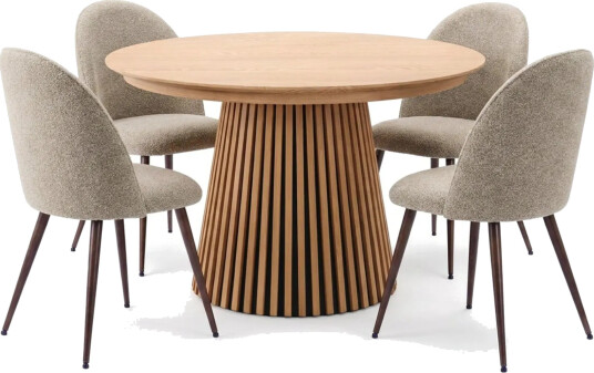 Spisegruppe Bark Peyra 120 220 cm Eik Greige bouclé/Metallben Valnøtt Spisegruppe Bark Peyra 120 220 cm Eik Greige bouclé/Metallben Valnøtt