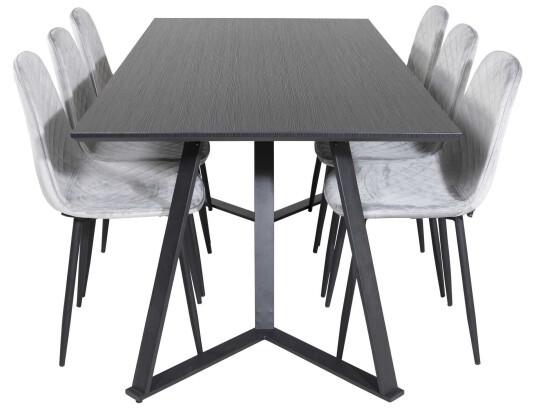 Venture Design Marina & Polar spisegruppe Svart/grå 6 st stoler & bord 180 x 90 cm