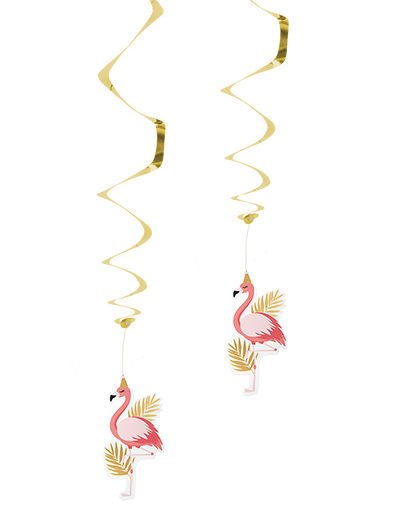 2 stk Hengende Dekorasjoner med Holografisk Gullmotiv Flamingo Gold