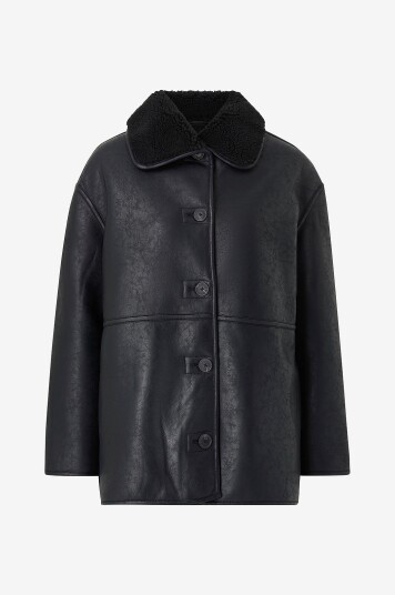 Gina Tricot Jakke Bonded pu Teddy Jacket Svart