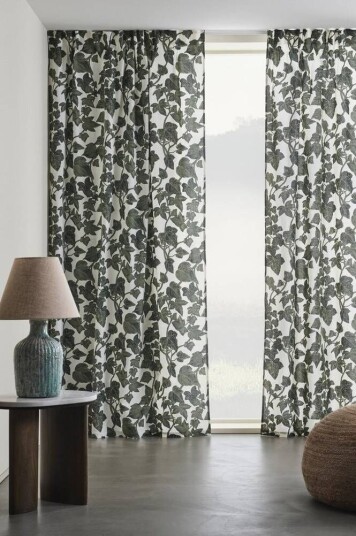 Jotex IVY gardin med multifunksjonsbånd 2-pk Naturhvit/grønn 1696584-01-250 1696584-01-300