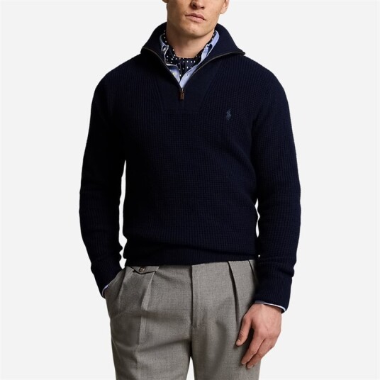 Ralph Lauren Waffle Wool-Cotton Quarter-Zip Sweater - Hunter Navy Blå XXL Ralph Lauren Waffle Wool-Cotton Quarter-Zip Sweater - Hunter Navy Blå XXL