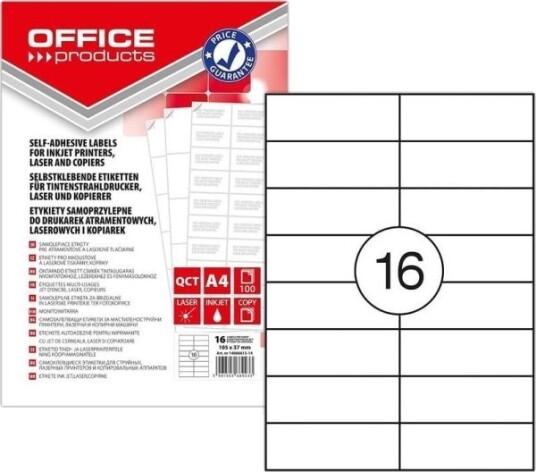 Office Products Etiketter A4 105X37 Mm Hvite 100
