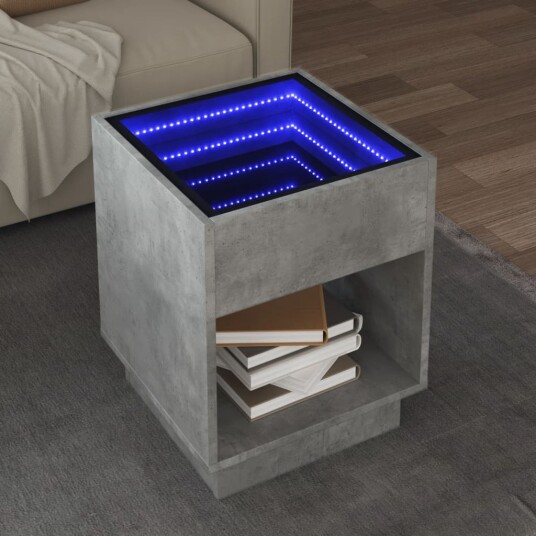 Salongbord med Infinity LED betonggrå 40x40x50 cm 847647