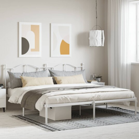 vidaXL Sengeramme i metall med sengegavl hvit 200x200 cm