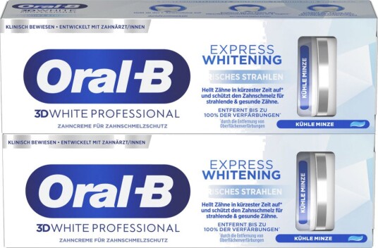 Oral-B 3D White Professional Express Whitening 2 x 75 ml.  Tannkrem med kjølig mint for et synlig hvitere smil