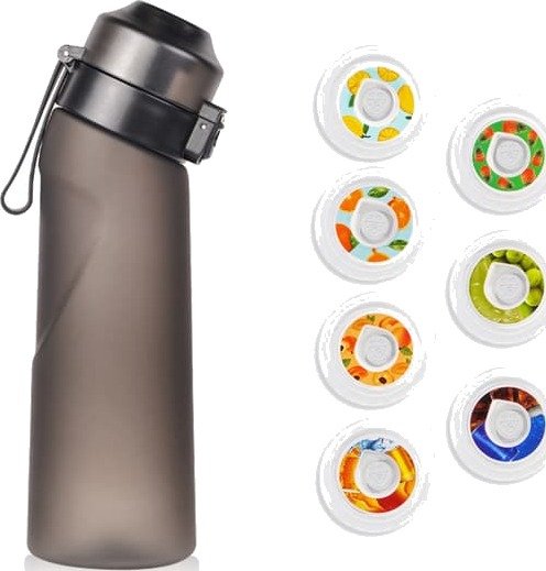 Vannflaske Smaksatt med 7 duftkapsler Air Water Up Frostet Svart 650 ml Air Startpakke Wask Cup for Camping Sport Svart Svar