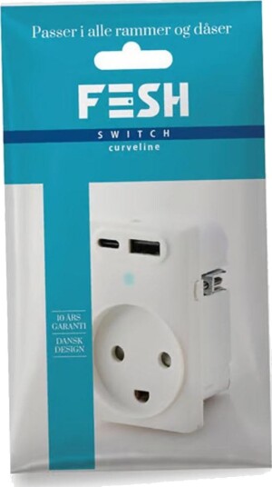 FESH Curveline Vegguttak med Jord - Usb-a, Usb-c, 1.5 Modul - Hvit