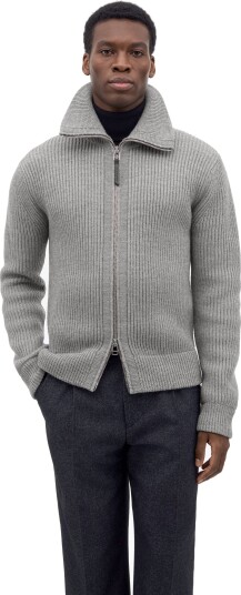 Tiger of Sweden Niall Wool Heavy Knitted Full Zip Grey Melange
