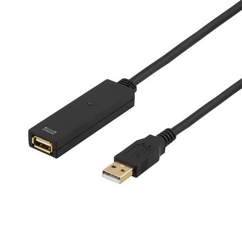 Deltaco USB 2.0 Forlengelseskabel 3m Aktiv Hankjønn Svart
