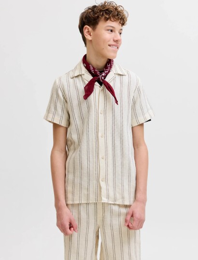 Jack & Jones Jjecoba Stripe Resort Shirt Ss Sn Jnr   Cream   128