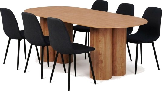 Juno spisegruppe rektangulær 220 cm eik med 8 Nibe spisestoler Eik Juno spisegruppe rektangulær 220 cm eik med 8 Nibe spisestoler Eik