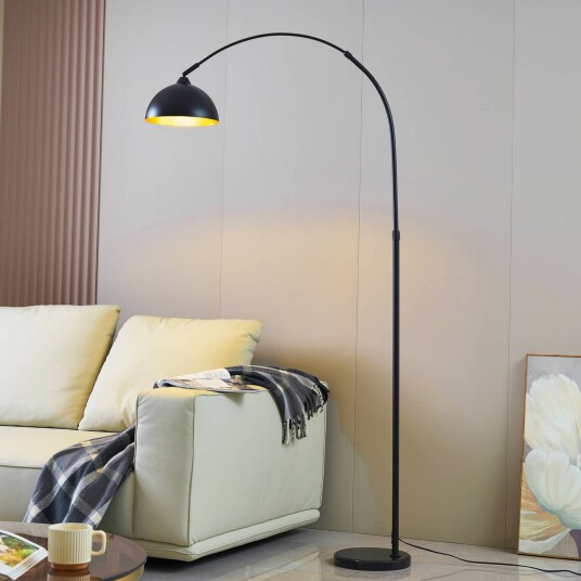 Lindby gulvlampe Tonka svart/gull metall Ø 25 cm