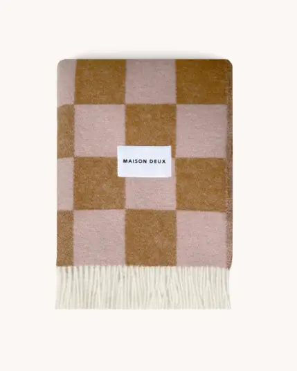 Maison Deux Checkerboard Pledd Rosa/Terracotta