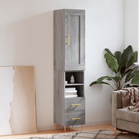 vidaXL Highboard grå sonoma 34,5x34x180 cm konstruert tre 8720845496777