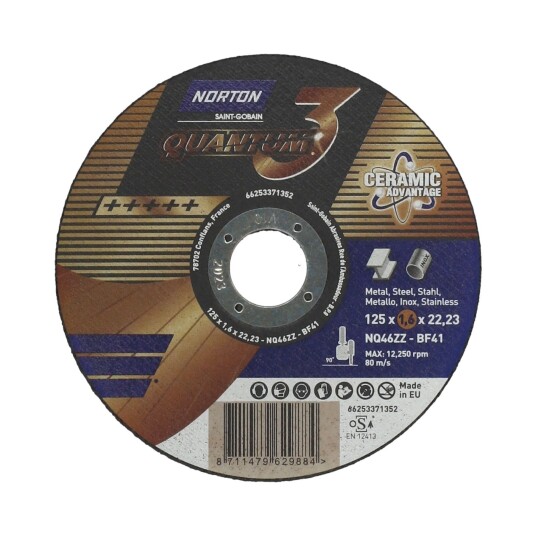 Norton Kapskiva För Metall Quantum3 Ultra Thin 125x1,6x22,23mm Nq46zz Typ 41