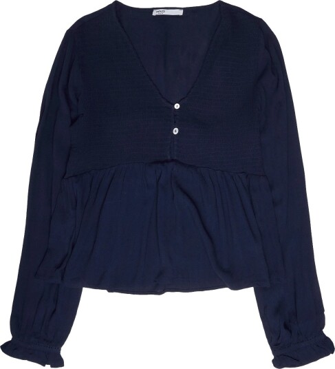 Mango Teen Textured V Neck Blouse   NAVY   XXS