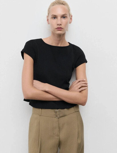 Mango A-Line Cotton Tee - Black - S