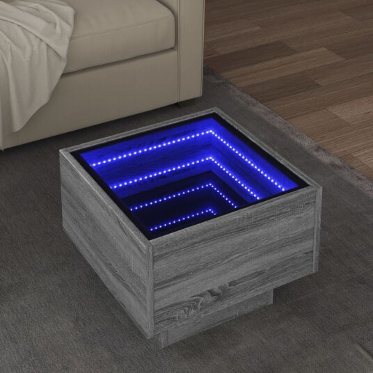 Sidebord LED grå sonoma 40x40x30 cm konstruert tre 847502