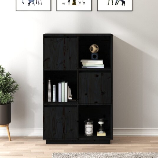 vidaXL Highboard svart 74x35x117 cm heltre furu