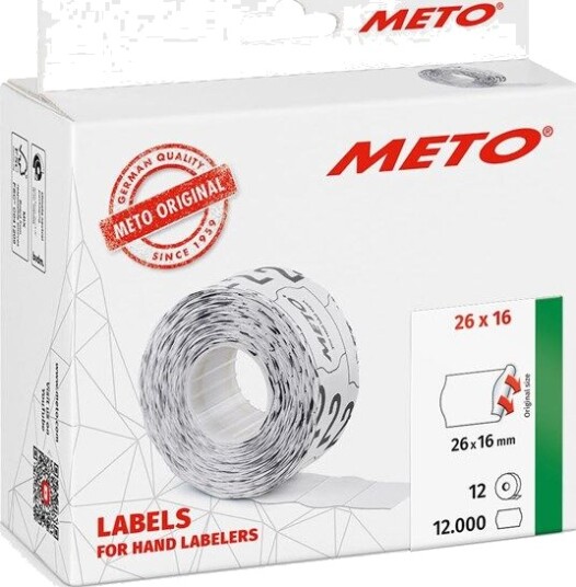 METO Prisetiketter, 26x16mm, hvit, 12rl/1000
