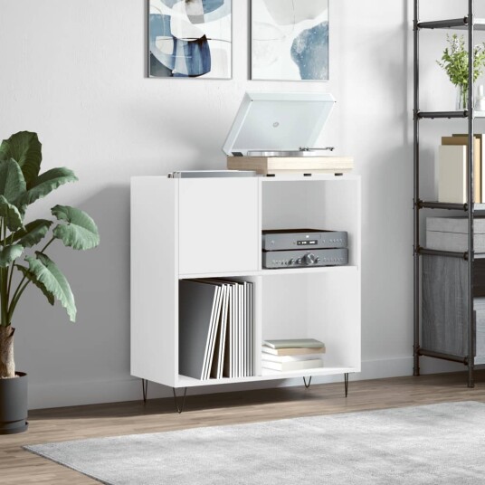 Hifi benk høyglans hvit 84,5x38x89 cm konstruert tre
