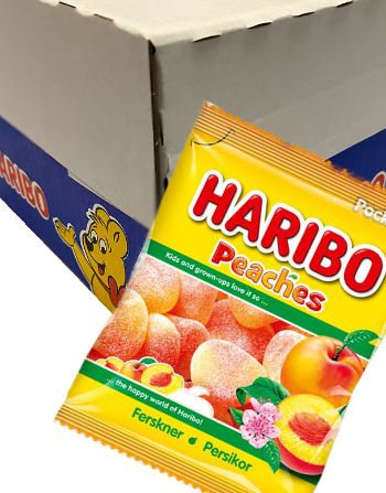 24 Poser Haribo Fersken / Sukret Vingummi   Hel Eske