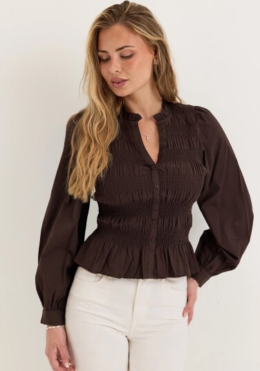 Bubbleroom V neck Cotton Smock Blouse