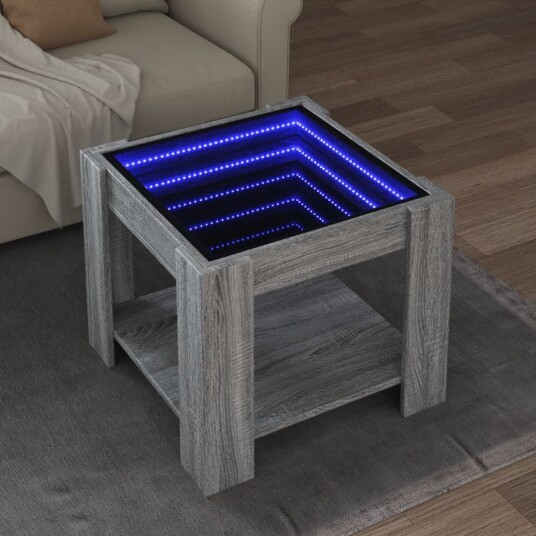  Salongbord med LED grå sonoma 53x53x45 cm konstruert tre 847544