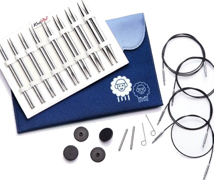 KnitPro Nova Metal Deluxe utskiftbart rundpinnesett Messing 60-80-100 cm 3.5-8 cm 8 størrelser