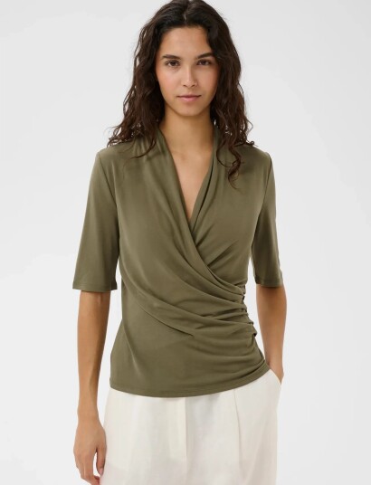 Soaked Slcolumbine Wrap Blouse Ss Khaki green XS