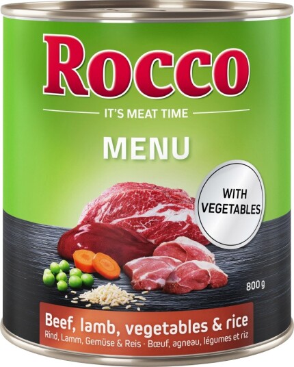 Rocco Våtfôr Meny Storfekjøtt & Med Ris Og Grønnsaker Lam 12 X 800 G