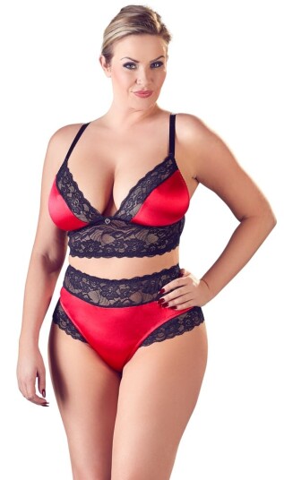 Red Hot Satin & Black Lace Set Red Hot Satin & Black Lace Set