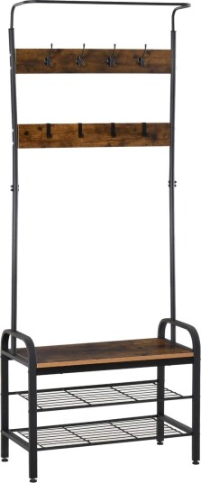 Klesstativ med skohylle klesstativ 8 kroker 2 hyller MDF svart 72 x 34 x 185 cm