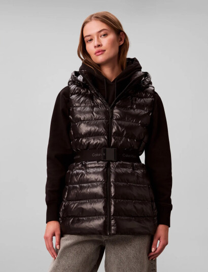 Calvin Klein Belted Lightweight Puffer Vest - Black - S